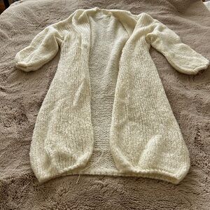 Long Cream Knit Open Front Sweater